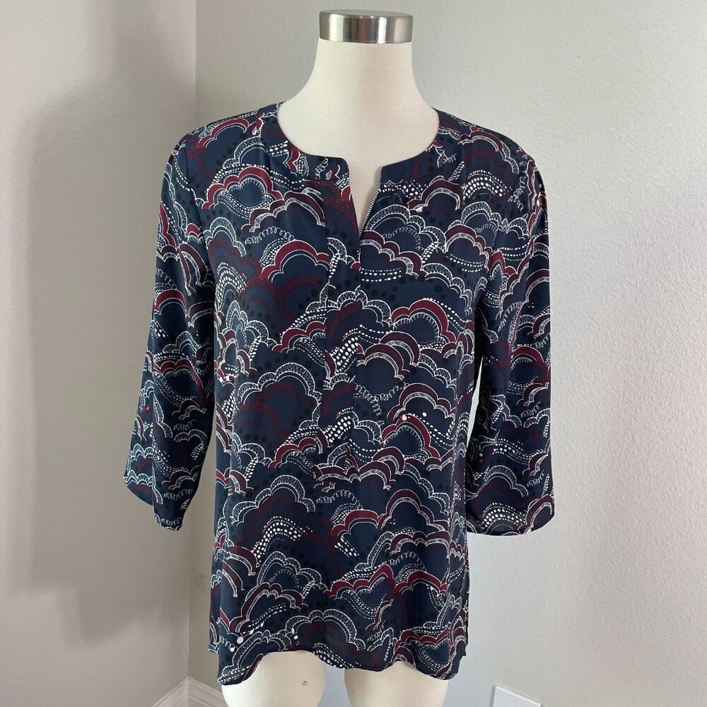 NEW $49 Express Womens Medium Zipper Front Popover Blouse 3/4 Sleeve Shirt Top